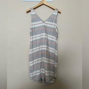 LOFT Outlet Lounge Dress Grey White and Pink with Pockets Size Large